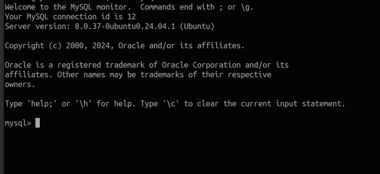 MySQL Welcome page